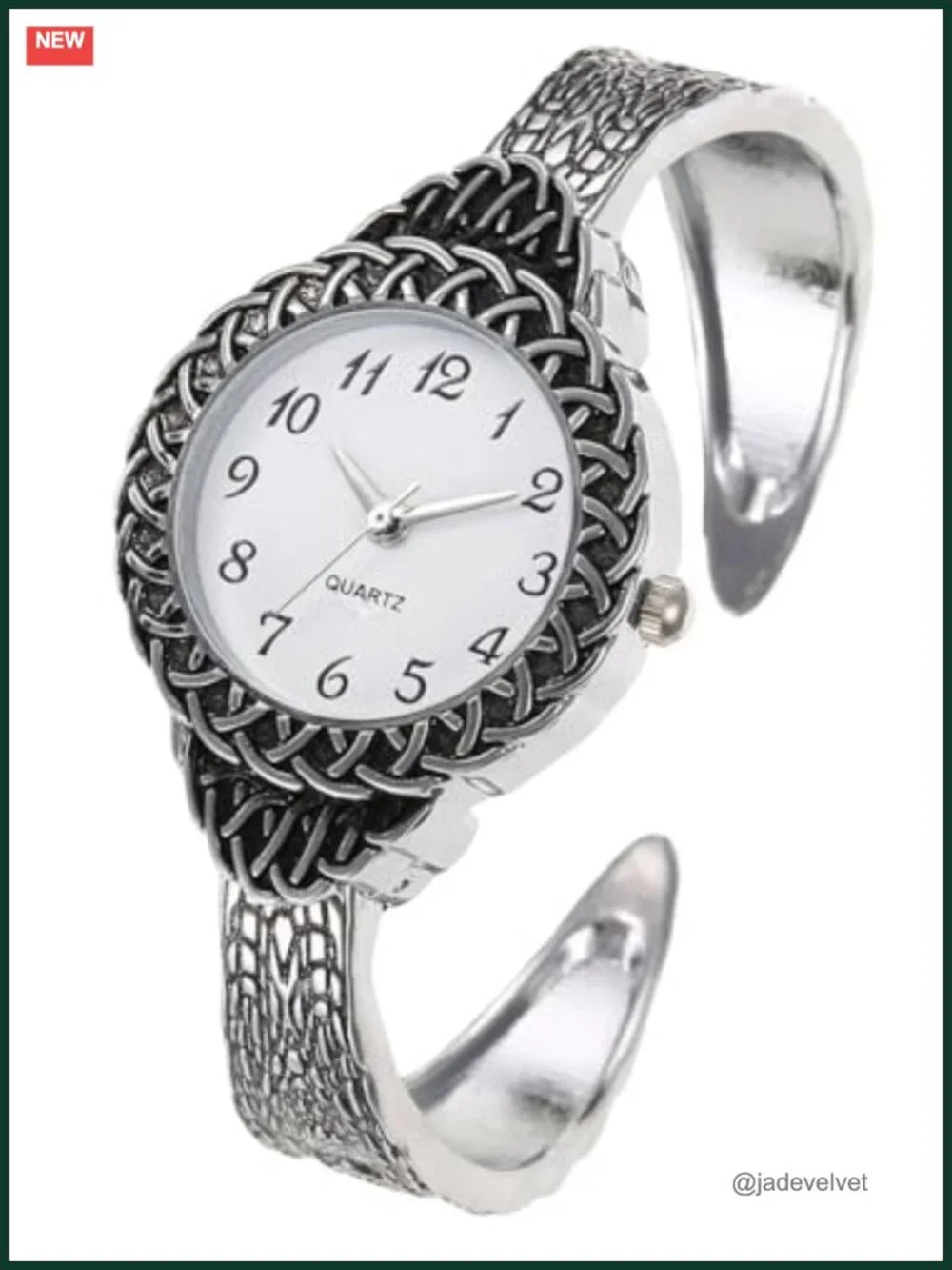 Women Vintage Cuff Bracelet Watch Quartz Arabic Numerals Stainless Steel